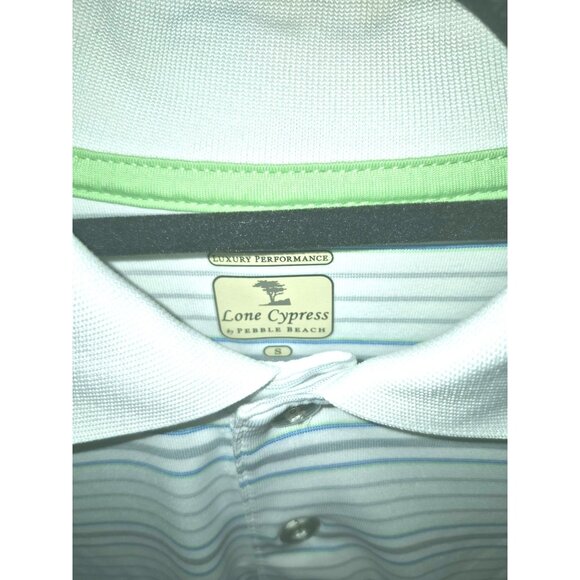 Lone Cypress By Pebble Beach Luxury Performance Striped Polo Shirt Small - Picture 2 of 5